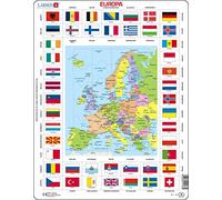 Larsen KL1 Banderas y Mapa político de Europa, edición en Holandés, Puzzle de Marco con 70 Piezas