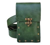 Larswon Renaissance Bag - Riñonera Medieval de Piel para cinturón, Soporte para teléfono, Accesorios de Feria de Festivales, Verde, M, Riñoneras de Moda