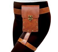 Larswon Riñonera renacentista de piel sintética para mujer, riñonera, arnés para muslo, arnés para mujer, café, (Coffee 01), M, Bolsa renacentista