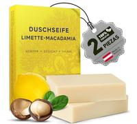 larum sports Jabon Natural Cuerpo y Cabello Lima Macadamia - Jabones Naturales Artesanales y Jabones para Regalar - Pastilla Jabon Ducha 100% Vegetal Sin Perfume - 2x85g Jabón Natural Cuerpo Vegano