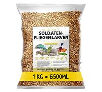 Larvas de mosca de soldado secas 1 kg (equivalente a 6,5 litros), Black Soldier Flys, alimento para pájaros, erizos y peces, aperitivo rico en proteínas