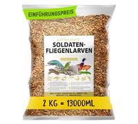 Larvas de mosca de soldado secas 2 kg (equivalente a 13 litros) Alimento para pájaros, erizos y peces, aperitivo rico en proteínas