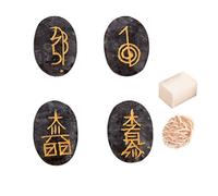 Larvikita 4 piezas piedras de chakra grabadas palma piedra Reiki equilibrio con rosa desierto/cubo selenita-bendición curación completa
