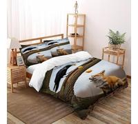 Las Aves alimentan a los Zorros Impresión 3D Animales Ropa De Cama 3 Piezas Microfibra Suave Y Moderna 2 Almohadas Cierre con Cremallera Super King(260x220cm) para Adultos, Mujeres Y Niños