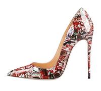 Las Bombas de Estampado Floral para Mujeres se Deslizan sobre los Tacones Altos con el Dedo del pie Puntiagudo de 4,7 Pulgadas, Tacones de Vestir de Fiesta de Novia para la Fiesta para la Fiesta.