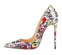 Las Bombas de Estampado Floral para Mujeres se Deslizan sobre los Tacones Altos con el Dedo del pie Puntiagudo de 4,7 Pulgadas, Tacones de Vestir de Fiesta de Novia para la Fiesta para la Fiesta.