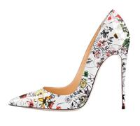 Las Bombas de Estampado Floral para Mujeres se Deslizan sobre los Tacones Altos con el Dedo del pie Puntiagudo de 4,7 Pulgadas, Tacones de Vestir de Fiesta de Novia para la Fiesta para la Fiesta.