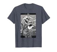 Las Cartas del Tarot del Diablo Esqueletos Ocultos Gótico Camiseta, Hombre, Azul Jaspeado, M