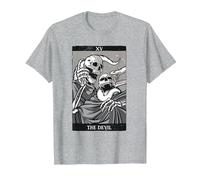 Las Cartas del Tarot del Diablo Esqueletos Ocultos Gótico Camiseta, Hombre, Gris Jaspeado, S