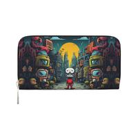 Las carteras de cuero Mighty Pelican con cremallera y tarjeteros son perfectas para viajes o uso diario, La ciudad mecánica con figuras rojas, Talla única