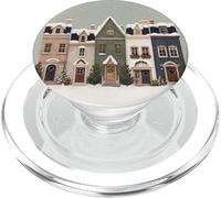 Las Casas de Pan de Jengibre Cubiertas de Nieve se alinean en una acogedora Ciudad de Invierno PopSockets PopGrip para MagSafe