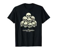 Las Catacumbas de París Skulls Distressed Print Camiseta