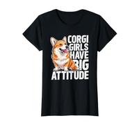 Las Chicas Corgi Tienen una Gran Actitud, el dueño de la Mascota Corgi, Corgi Love Camiseta gráfica económica, Mujer, Negro, S