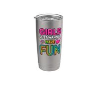 Las chicas solo quieren divertirse Retro 70's 80's 90's Party Women Vaso térmico de acero inoxidable de doble pared
