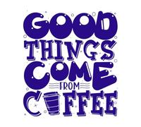 Las cosas buenas vienen del café, frases motivacionales, tipografía, letras dibujadas a mano Calcomanías de pared de PVC 67.2x75.2cm No se cae Azul oscuro