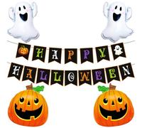 Las decoraciones de fiesta de Halloween incluyen pancarta de feliz Halloween, globos de aluminio de calabaza fantasma para suministros de fiesta temática de máscaras, funciones escolares, otras