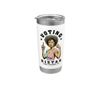 Las hermanas que votan lo están haciendo, graciosa mujer negra votante, bandera de EE. UU. Vaso térmico de acero inoxidable de doble pared