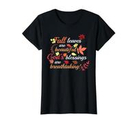 Las Hojas de otoño Son Hermosas Las bendiciones de Dios Son Impresionantes Camiseta gráfica económica, Mujer, Negro, XL