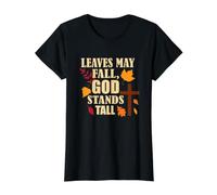 Las Hojas Pueden Caer, Dios se Mantiene Alto otoño Cristiano Camiseta gráfica económica, Mujer, Negro, L