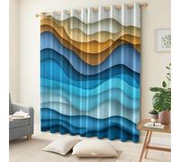 Las Líneas Onduladas Abstractas Son Elegantes Cortinas Opacas Ojales Cortinas Cortina Anti Luz Opacas Cortinas Aislantes Termicas, para Salon Dormitorio, 2 Piezas, 140x 175 cm, Azul