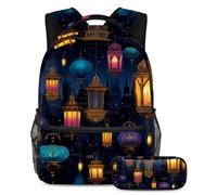 Las linternas de Ramadán están listas para el regreso a clases con nuestro juego de mochila y estuche para niños, niñas y adolescentes, Multicolor#07, B:29.4x20x40cm P:19x7.5x3.8cm, Mochilas Daypack