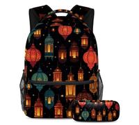 Las linternas de Ramadán están listas para el regreso a clases con nuestro juego de mochila y estuche para niños, niñas y adolescentes, Multicolor#04, B:29.4x20x40cm P:19x7.5x3.8cm, Mochilas Daypack
