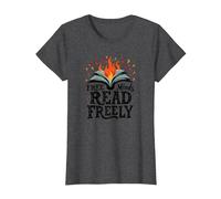 Las Mentes Libres leen libremente: Llama de Libertad Intelectual Camiseta, Mujer, Jaspeado Oscuro, S