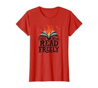 Las Mentes Libres leen libremente: Llama de Libertad Intelectual Camiseta, Mujer, Rojo, XL
