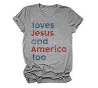 Las mujeres aman a América también camisa Ella es una buena chica ama a Estados Unidos también 4 de julio camisa patriótica del Día de la Independencia, gris, L