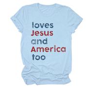 Las mujeres aman a América también camiseta Ella es una buena chica ama a América también el 4 de julio patriótica del Día de la Independencia Camiseta Corte Out Top Mujer, azul claro, 3XL