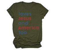 Las mujeres aman a América también camiseta Ella es una buena chica ama a América también el 4 de julio patriótica del Día de la Independencia Camiseta Corte Out Top Mujer, Verde militar., M