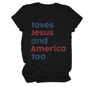 Las mujeres aman a América también camiseta Ella es una buena chica ama a América también el 4 de julio patriótica del Día de la Independencia Camiseta Corte Out Top Mujer, Negro , S