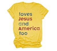 Las mujeres aman y América también camisa Ella es una buena chica ama y América también 4 de julio patriótica Día de la Independencia Camiseta de las señoras, amarillo, M