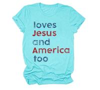 Las mujeres aman y América también camisa Ella es una buena chica ama y América también 4 de julio patriótica Día de la Independencia Camiseta de las señoras, azul claro, S