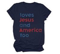 Las mujeres aman y América también camisa Ella es una buena chica ama y América también 4 de julio patriótica Día de la Independencia Camiseta de las señoras, azul, XL