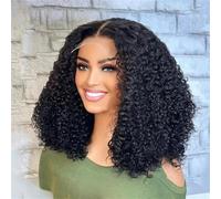 Las Mujeres Balck Short Bob Preplucked 16 Pulgadas 180 Densidad Suave Glueless Kinky Curly Lace Front Pelucas black 14inches