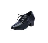 Las Mujeres con Cordones Oxfords Puntiagudos Tacones Altos Clásico Elegante Mocasines Zapatos De Cuero,Negro,39