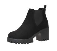Las Mujeres de Fondo Grueso Botas de tacón Alto de otoño de Gamuza Negro Tobillo Botas de algodón Caliente de otoño de Las señoras de la Hebilla del cinturón de Moda Botas de Cuero