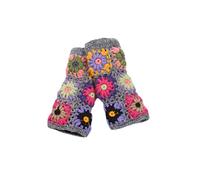 Las mujeres de lana calentadores de manos con forro polar de ganchillo a mano patrón de flores multicolor de un tamaño hecho a mano extra cálido Pachamama Fair Trade