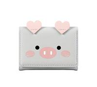 Las mujeres de las muchachas de la cartera lindo patrón de cerdo triple plegable cartera de cuero de la PU monedero delgado pequeño de la historieta de la cartera de