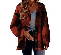Las Mujeres De OtoñO E Invierno De Solapa Con Bolsillos De Tela Escocesa Chaqueta BotóN Holgado Casual Chaqueta De Manga Larga