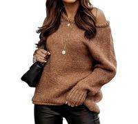 Las Mujeres De OtoñO E Invierno Sexy Strapless Cuello Redondo Jersey De Punto De Color SóLido Casual Loose Jumper Mujeres