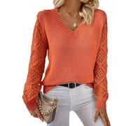 Las Mujeres De Primavera Y OtoñO Hueco De Punto Jumper Pullover De Manga Larga Suelta V-Cuello De Color SóLido Bottoming Tops