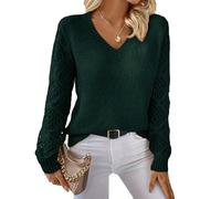 Las Mujeres De Primavera Y OtoñO Hueco De Punto Jumper Pullover De Manga Larga Suelta V-Cuello De Color SóLido Bottoming Tops