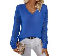 Las Mujeres De Primavera Y OtoñO Hueco De Punto Jumper Pullover De Manga Larga Suelta V-Cuello De Color SóLido Bottoming Tops