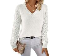 Las Mujeres De Primavera Y OtoñO Hueco De Punto Jumper Pullover De Manga Larga Suelta V-Cuello De Color SóLido Bottoming Tops