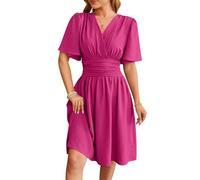 Las Mujeres De Primavera Y Verano De Color SóLido con Cuello En V De Cintura Manga Acampanada De Manga Corta De Moda De CercaníAs Vestidos Casuales