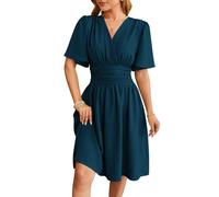 Las Mujeres De Primavera Y Verano De Color SóLido con Cuello En V De Cintura Manga Acampanada De Manga Corta De Moda De CercaníAs Vestidos Casuales