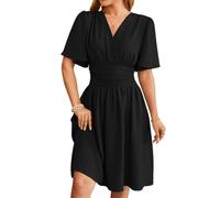 Las Mujeres De Primavera Y Verano De Color SóLido con Cuello En V De Cintura Manga Acampanada De Manga Corta De Moda De CercaníAs Vestidos Casuales