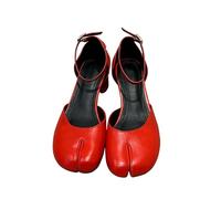 Las mujeres de Split Uno Correa Chunky Talón Puntiagudo Toe Mary Jane Zapatos individuales Correa de tobillo Hebilla Boda Fiesta Zapatos de vestir (Rojo,39)